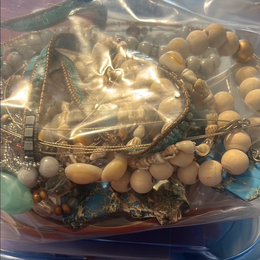 Turquoise and Beige Beaded Necklace